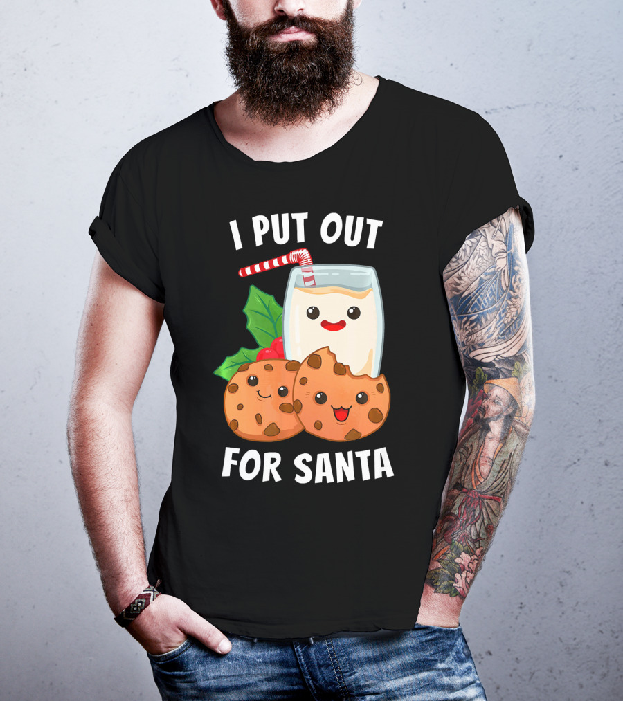 I Put Out For Santa Christmas Cookie Milk Candy Cane Smiles T-Shirt