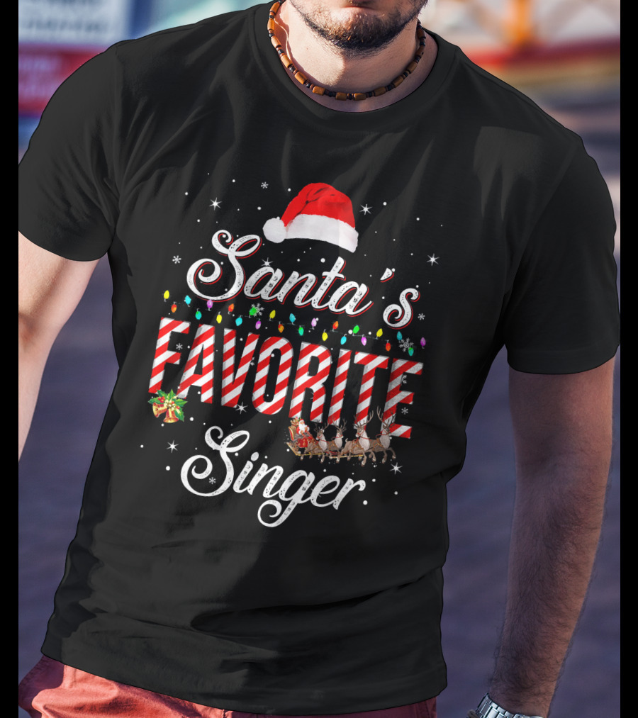 Santa's Favorite Singer With Festive Lights And Reindeer T-Shirt