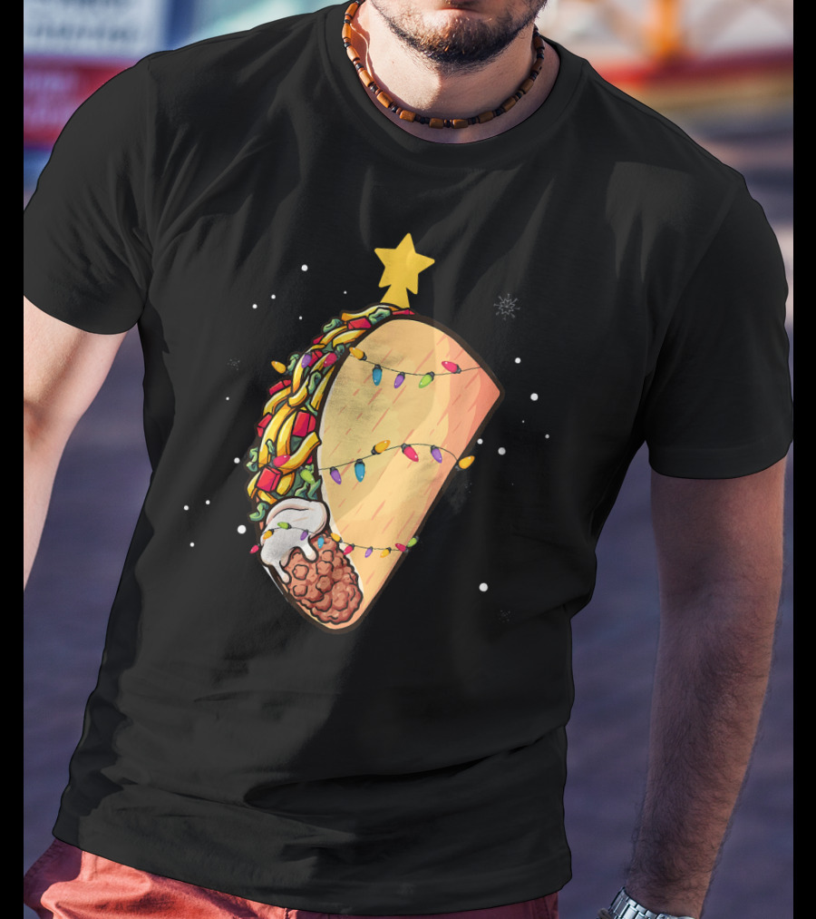 Taco Christmas Lights Wrapped Festive Star Holiday T-Shirt