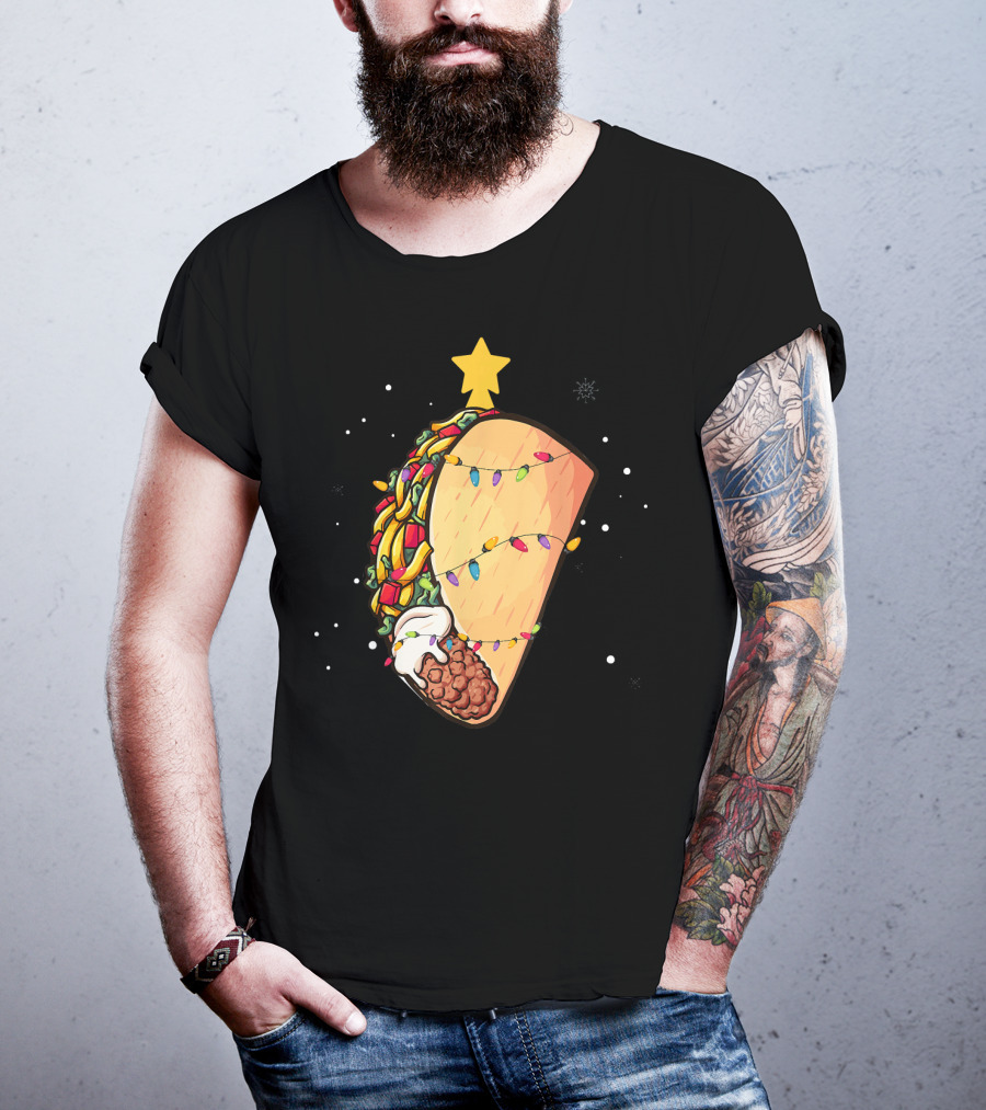 Taco Christmas Lights Wrapped Festive Star Holiday T-Shirt