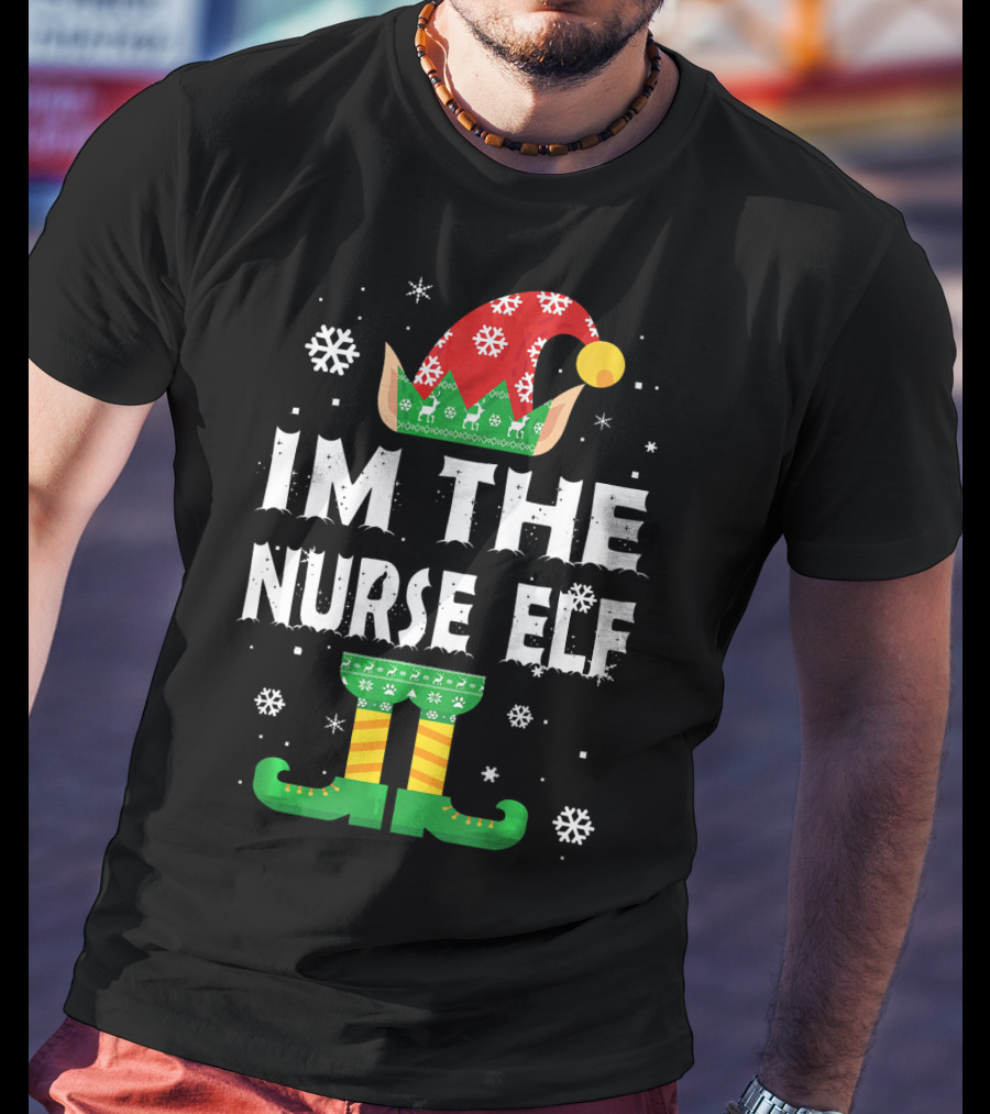 Im The Nurse Elf Matching Family Group Christmas Holiday Snowflakes T-Shirt