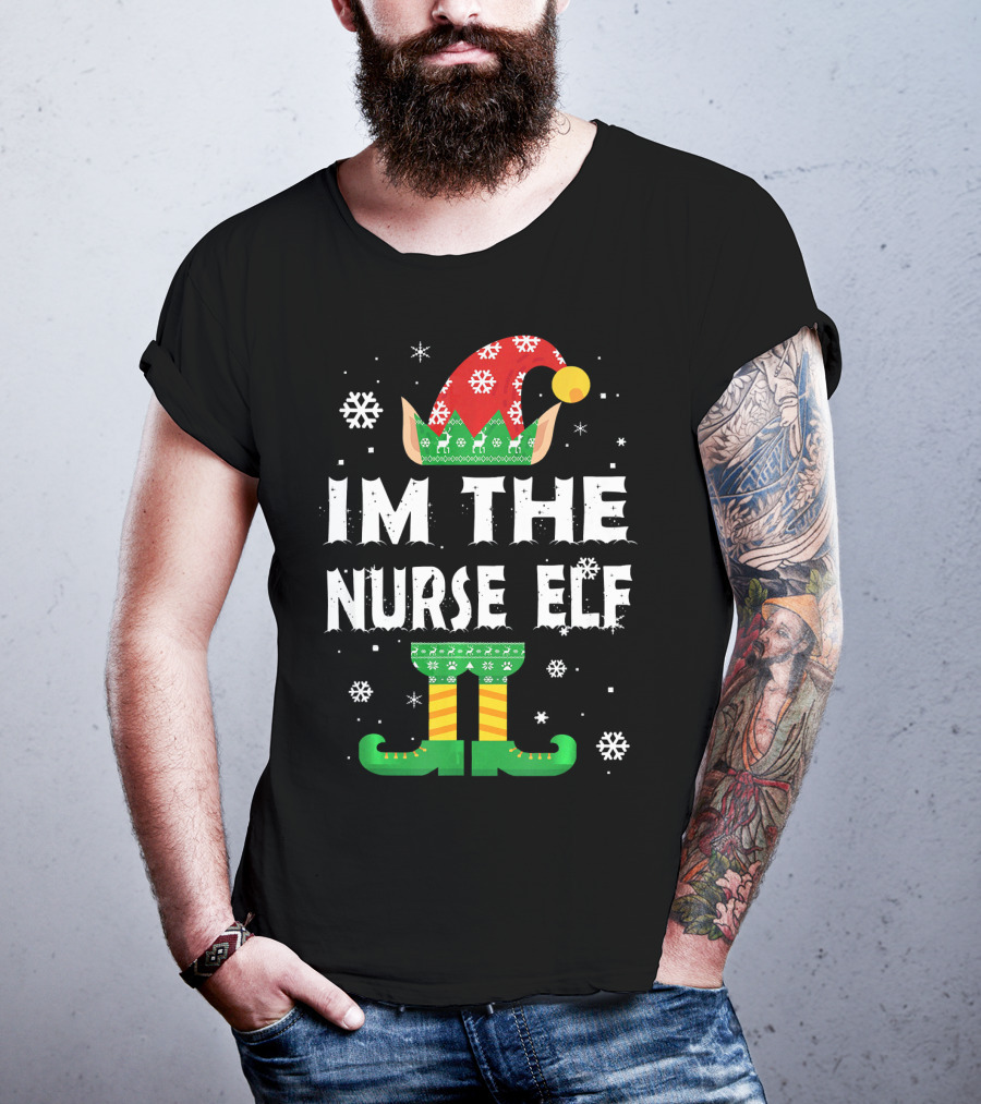 Im The Nurse Elf Matching Family Group Christmas Holiday Snowflakes T-Shirt