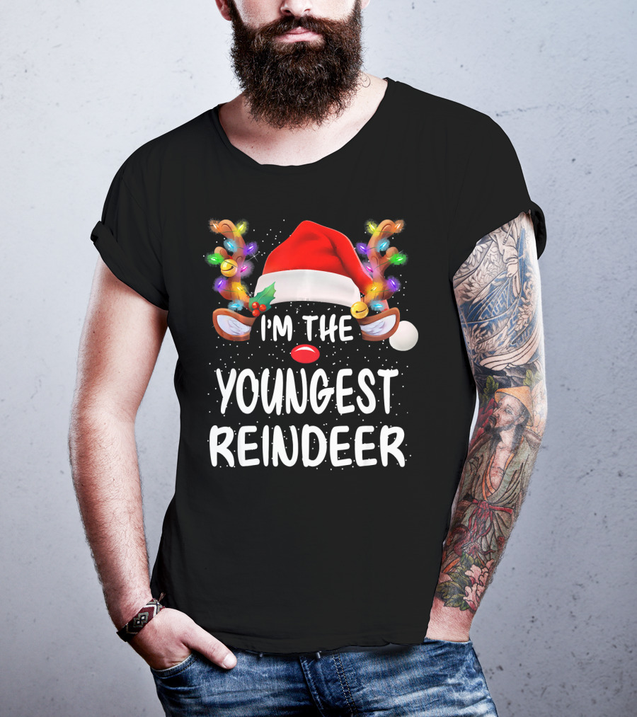 I'm The Youngest Reindeer Santa Hat Light-Up Antlers Snowfall T-Shirt