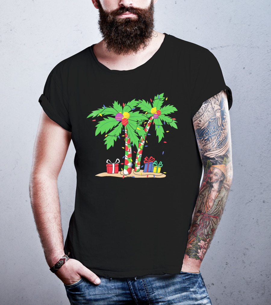Decorated Christmas Palm Tree With Holiday Lights And Gifts T-Shirt