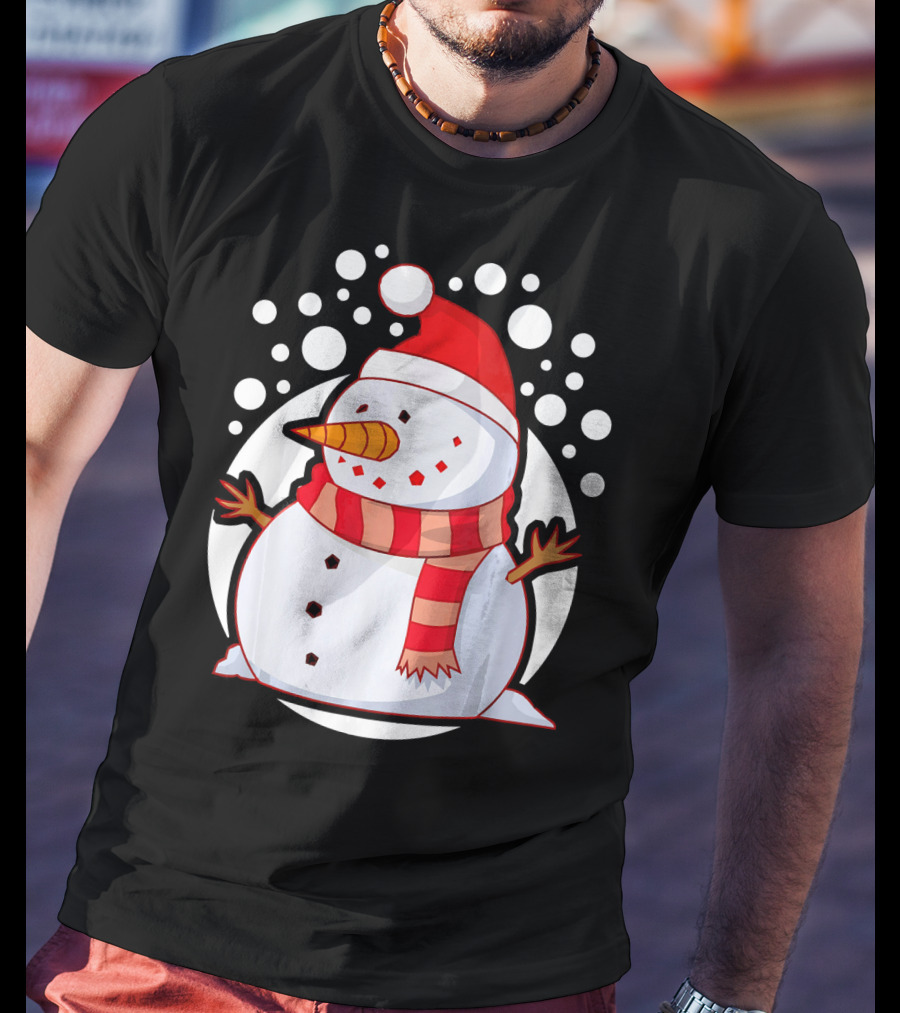 Winter Christmas Santa Snowman In Red Scarf And Hat T-Shirt