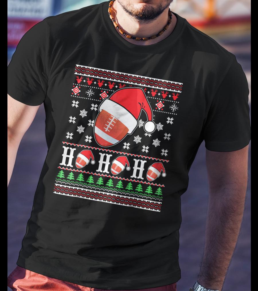 Ugly Christmas Football Santa Claus HO HO HO Holiday T-Shirt