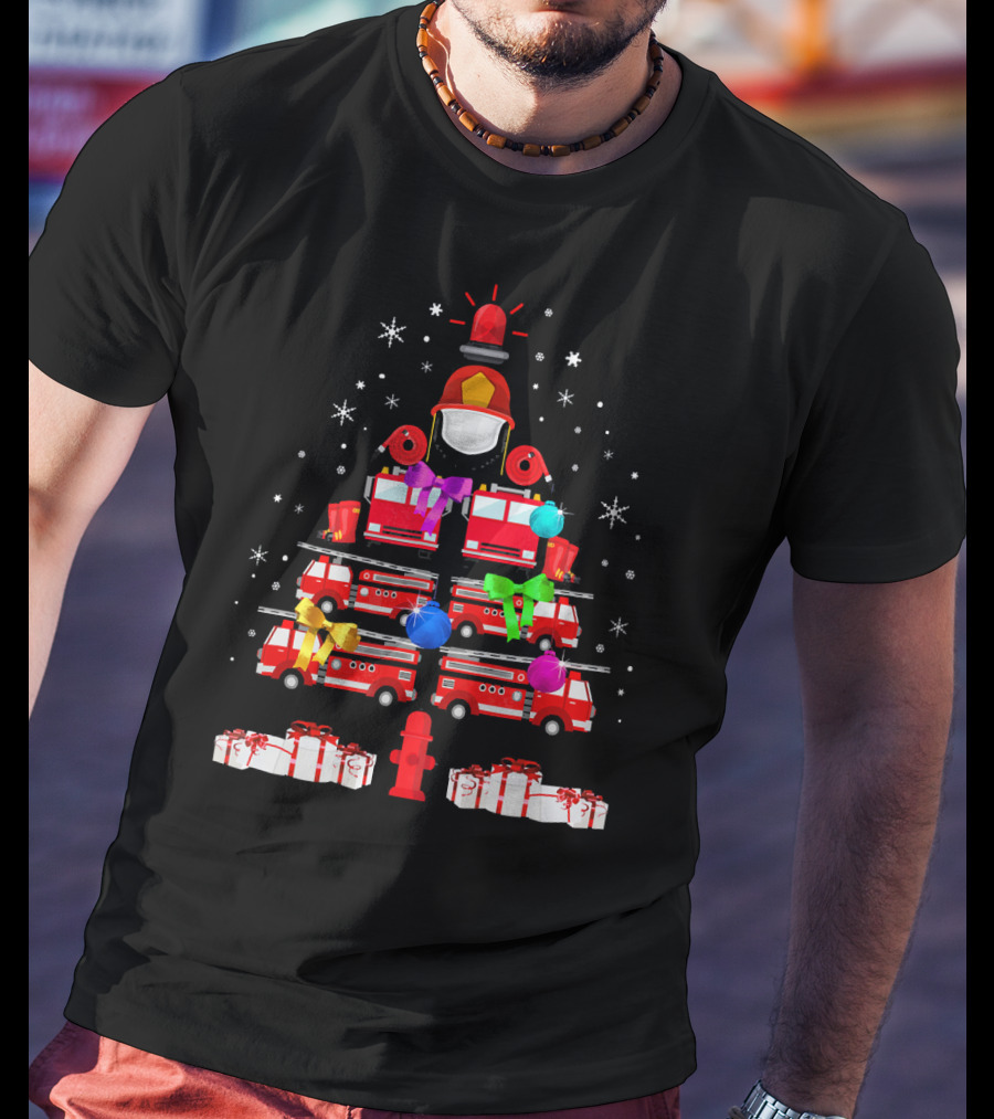 Funny Firefighters Christmas Tree Ornaments Gifts Firetrucks Helmets Hydrant T-Shirt