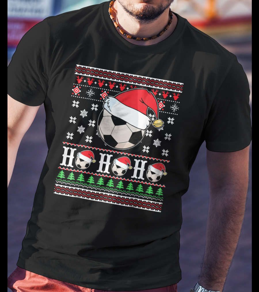 UglySoccer Santa Claus HO HO Christmas Soccer Ball Santa Hat T-Shirt