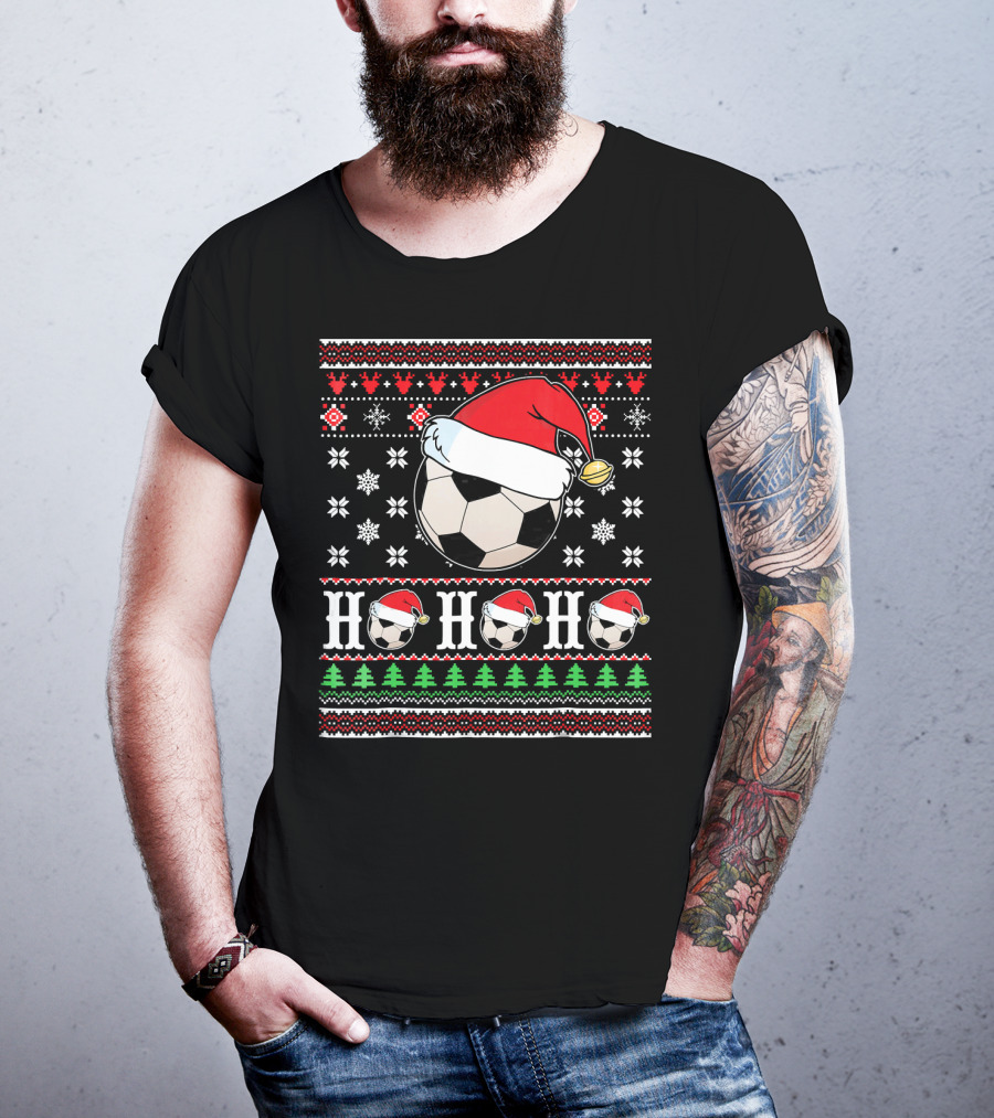 UglySoccer Santa Claus HO HO Christmas Soccer Ball Santa Hat T-Shirt