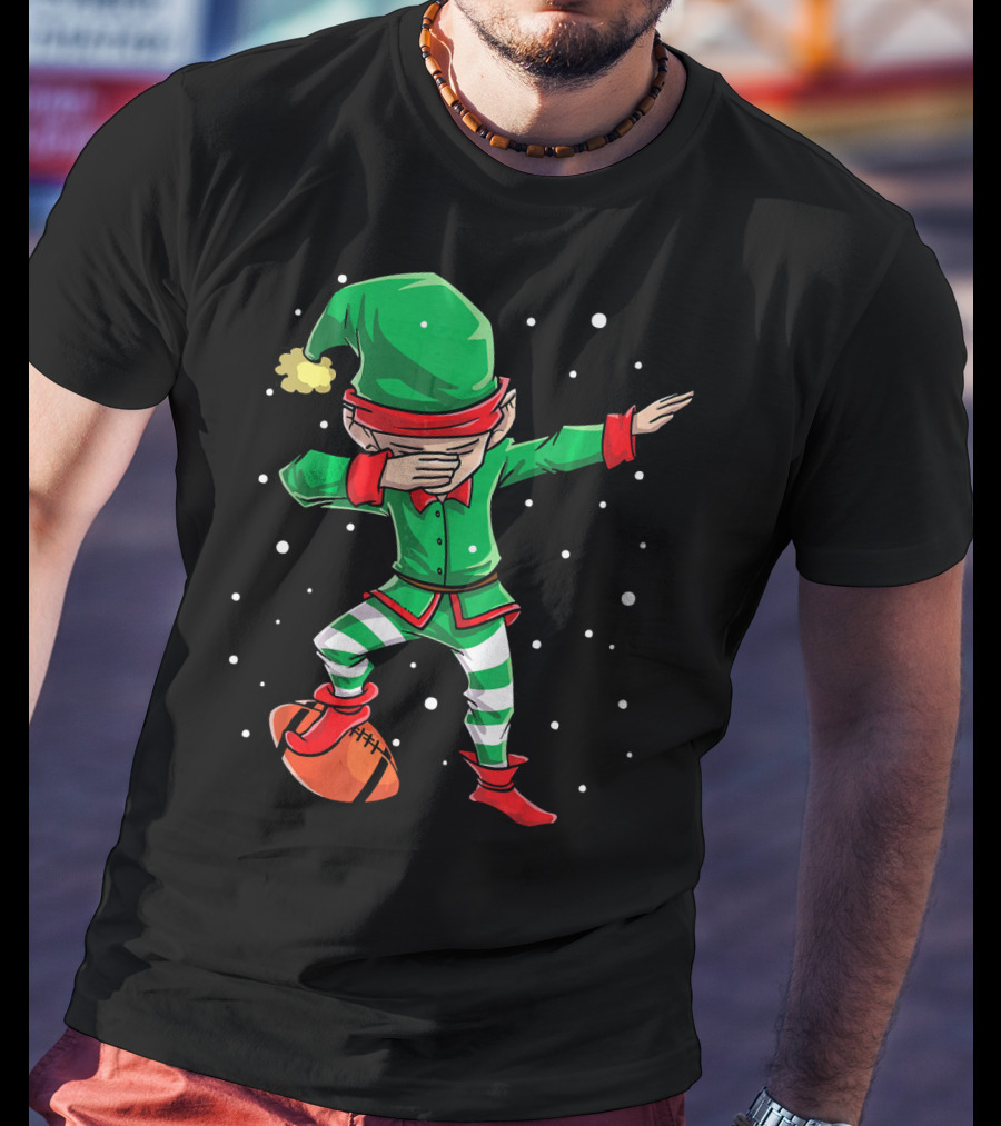 Dabbing Elf Christmas Football Holiday Fun T-Shirt