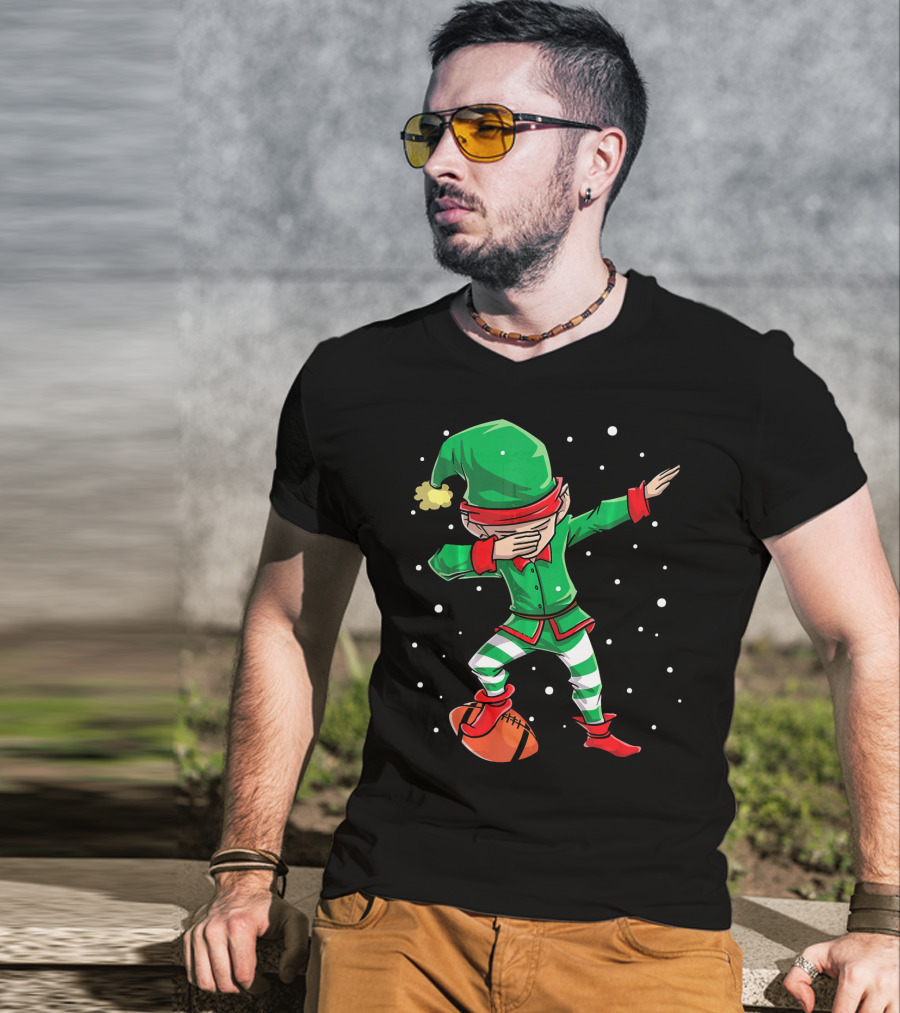 Dabbing Elf Christmas Football Holiday Fun T-Shirt
