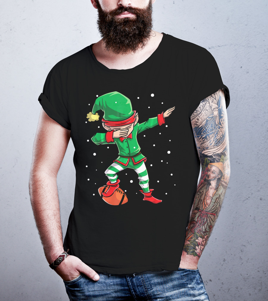 Dabbing Elf Christmas Football Holiday Fun T-Shirt