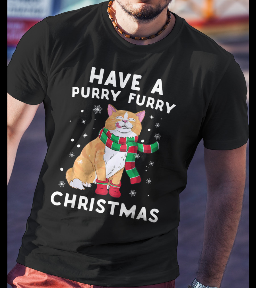 Have A Purry Furry Christmas Snowflakes And Cat With Scarf T-Shirt