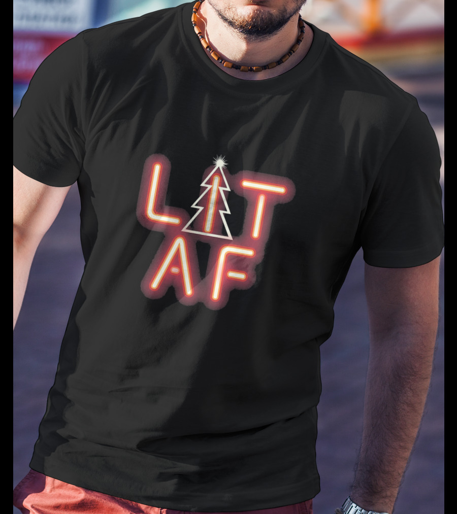 CHRISTMAS IS LIT AF Neon RED Tree T-Shirt