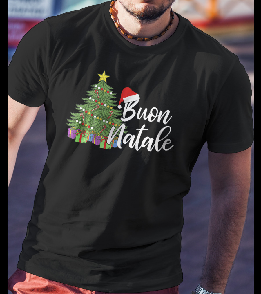 Buon Natale Italian Christmas Tree Santa Hat Tanti Auguri Regalo T-Shirt