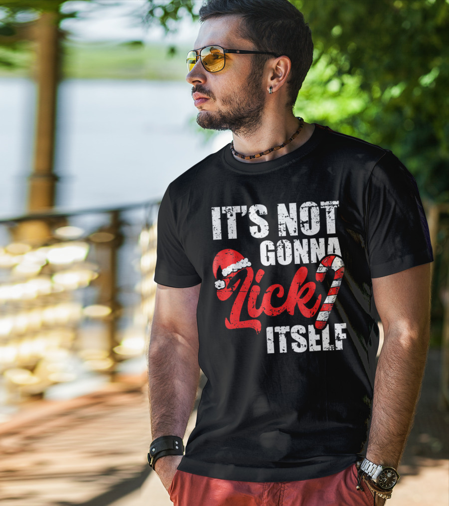 Funny Christmas It's Not Gonna Lick Itself Candy Cane Santa Hat T-Shirt