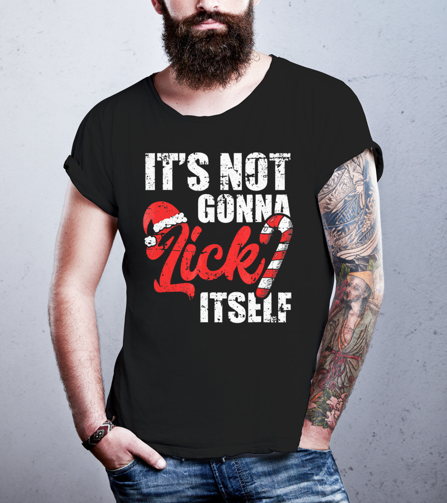 Funny Christmas It's Not Gonna Lick Itself Candy Cane Santa Hat T-Shirt