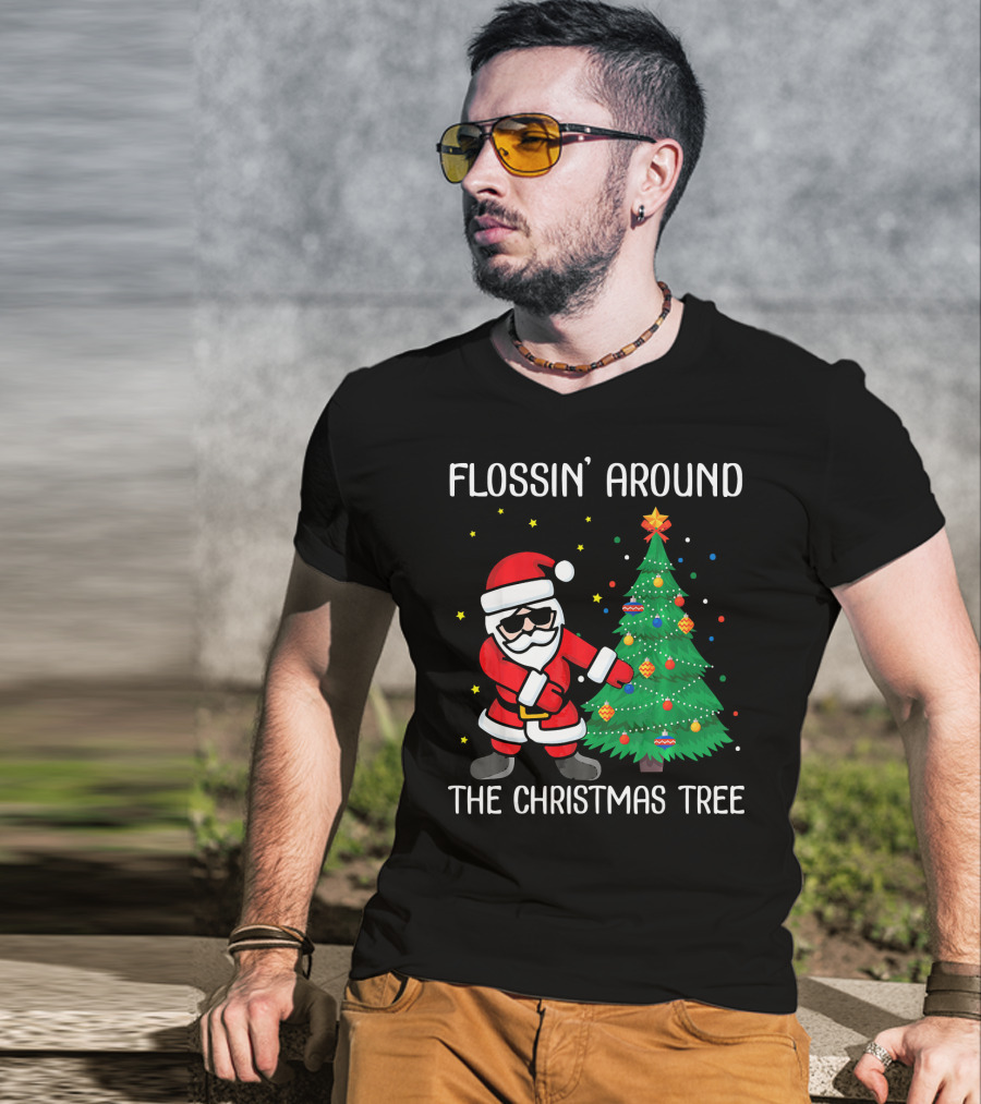 Flossin' Around The Christmas Tree With Santa Claus T-Shirt
