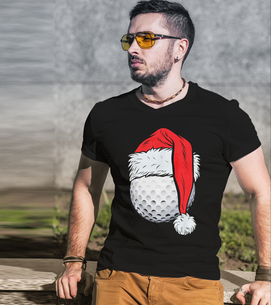 Christmas Golf Ball With Santa Hat T-Shirt
