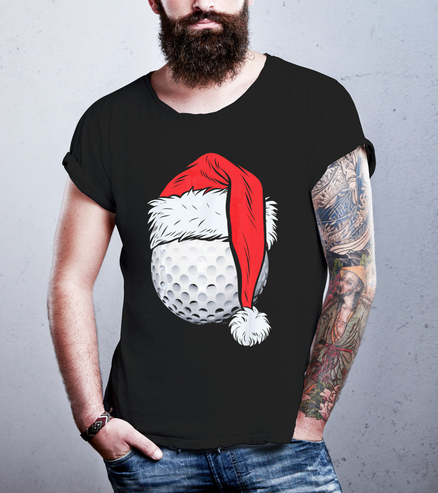 Christmas Golf Ball With Santa Hat T-Shirt