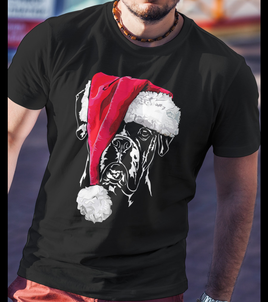Funny Boxer Dog With Santa Hat Christmas T-Shirt