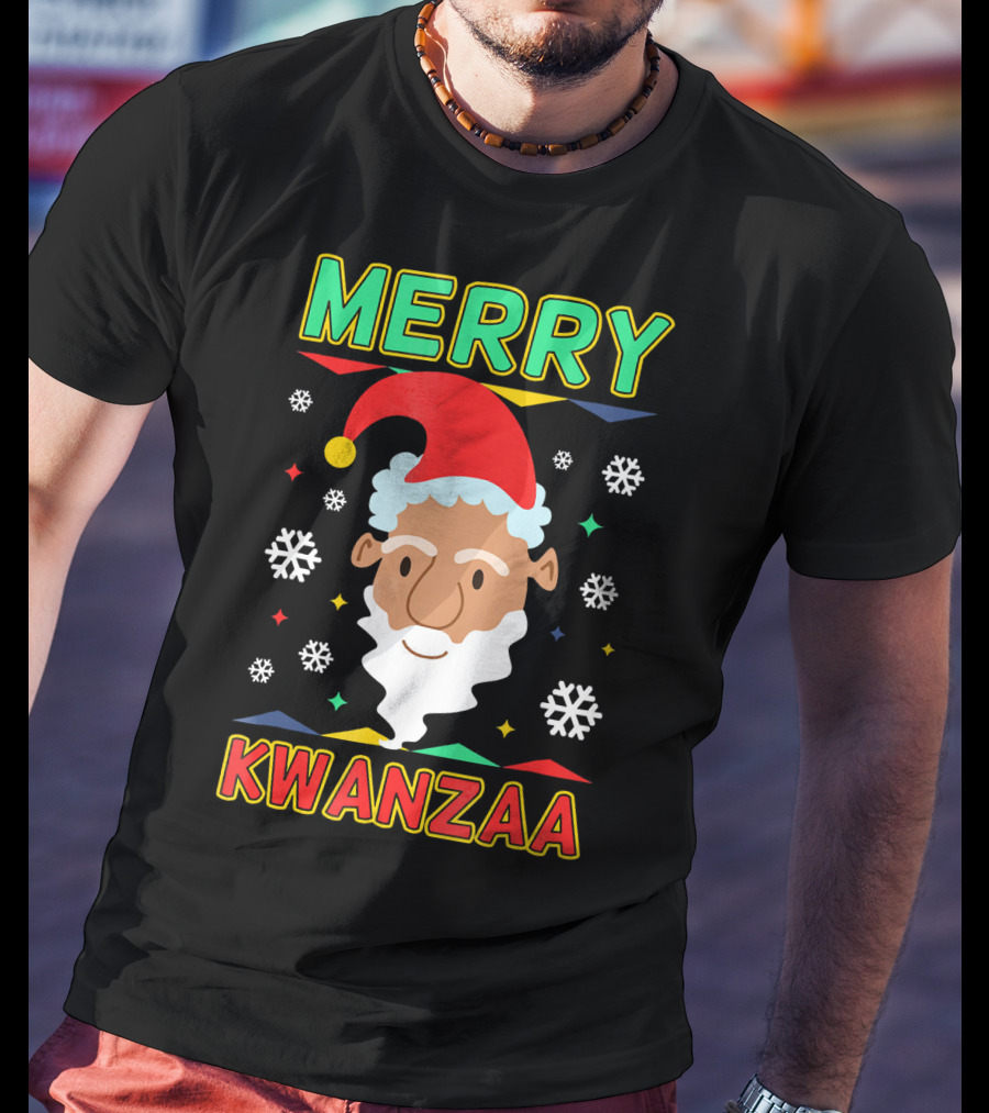 Merry Kwanzaa Santa African Festive Snowflakes T-Shirt