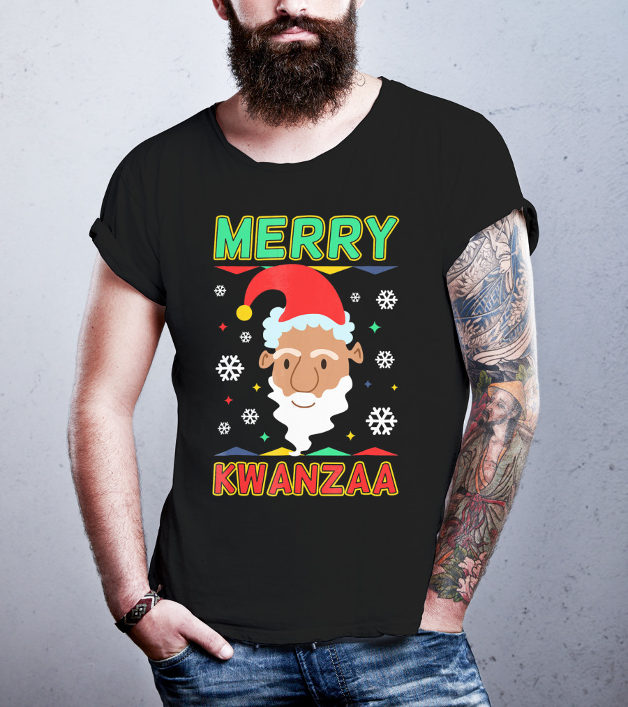 Merry Kwanzaa Santa African Festive Snowflakes T-Shirt