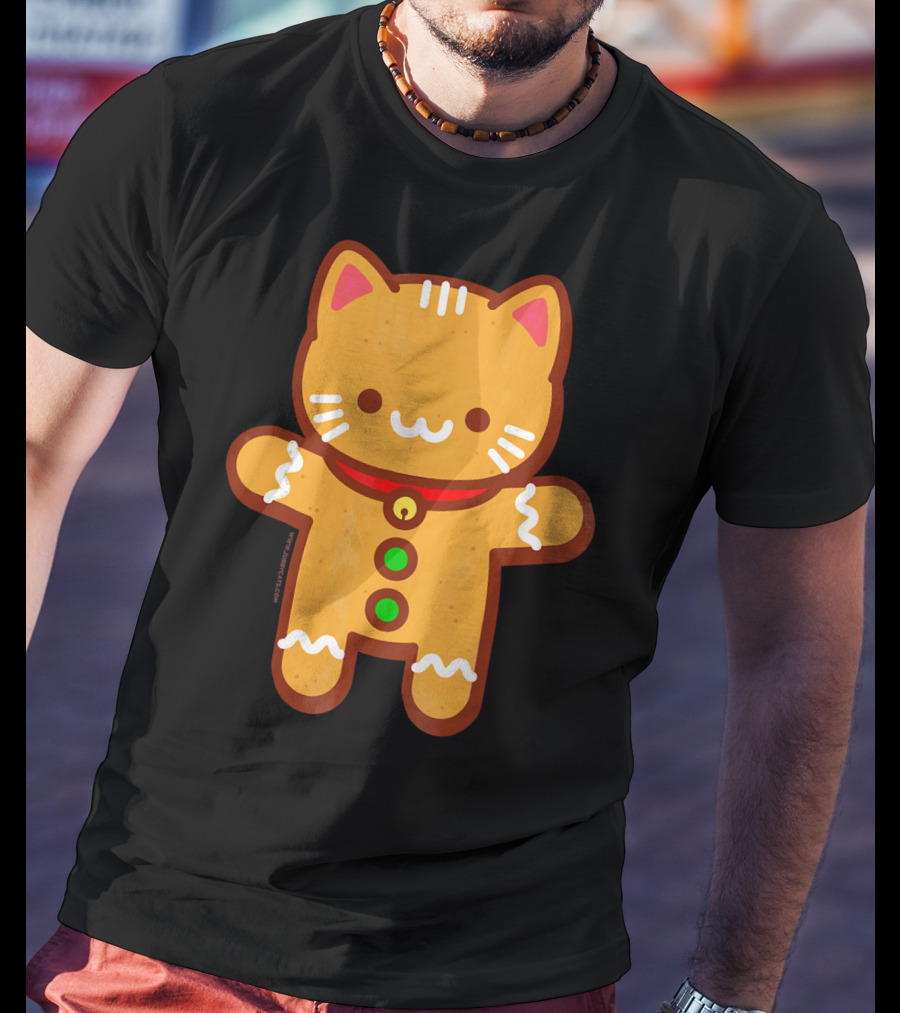 Cute Gingerbread Cat With Whiskers And Red Collar T-Shirt