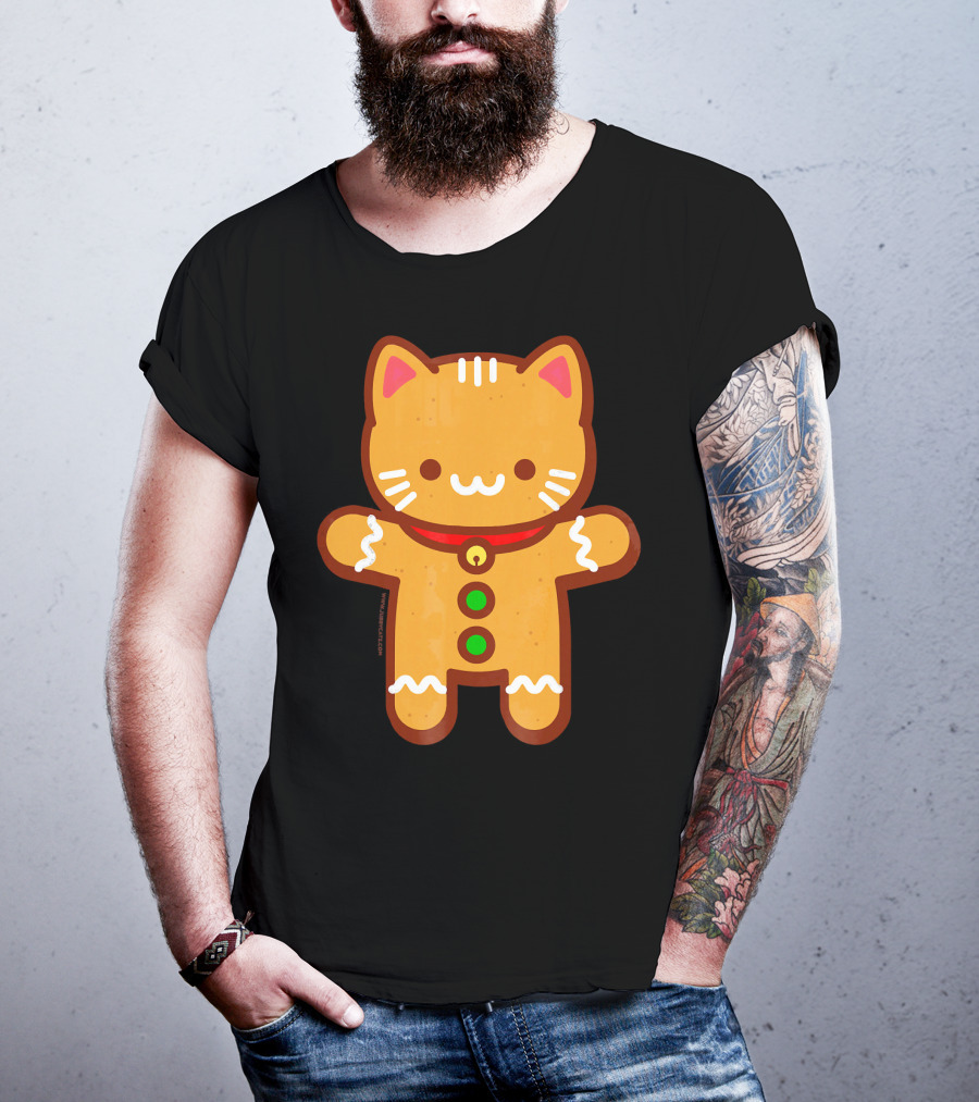 Cute Gingerbread Cat With Whiskers And Red Collar T-Shirt