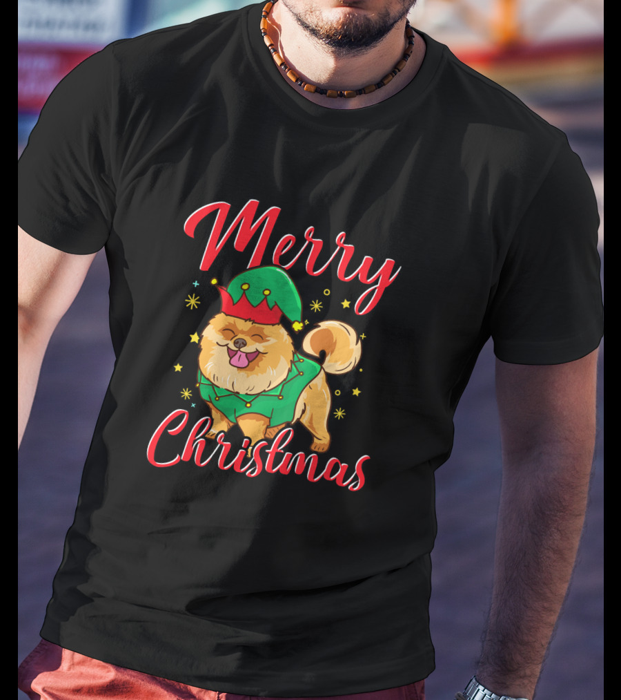 Merry Christmas Funny Cute Pomeranian Elf T-Shirt
