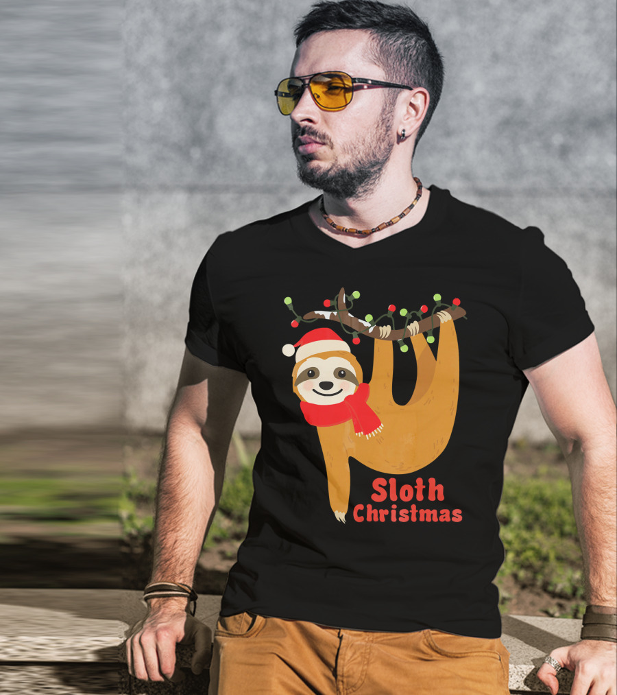 Sloth Christmas Funny Hanging Holiday Sloth T-Shirt