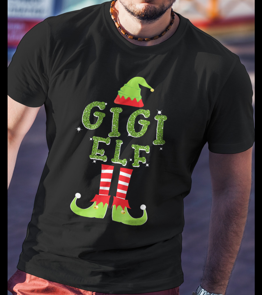 Gigi Elf Christmas Sparkle Outfit Hat Boots Stripes T-Shirt