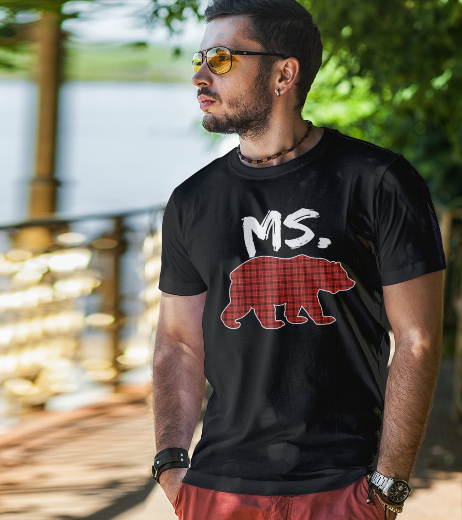 MS Red Plaid Bear Christmas T-Shirt