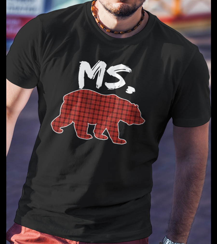 MS Red Plaid Bear Christmas T-Shirt