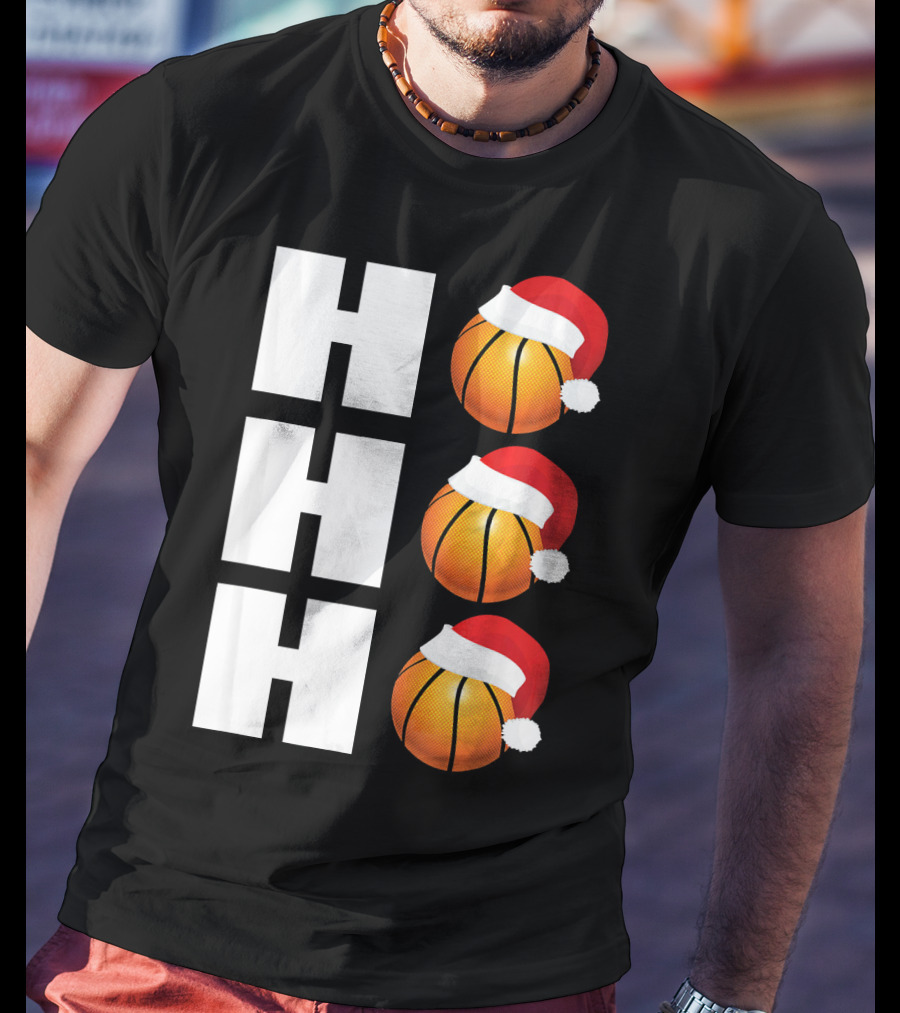 HO HO HO Santa Hat Basketballs Christmas Holiday T-Shirt