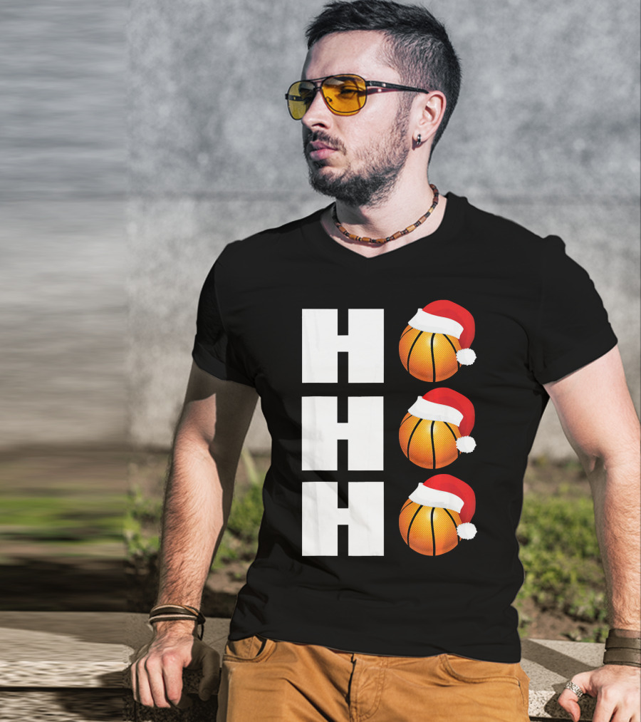 HO HO HO Santa Hat Basketballs Christmas Holiday T-Shirt