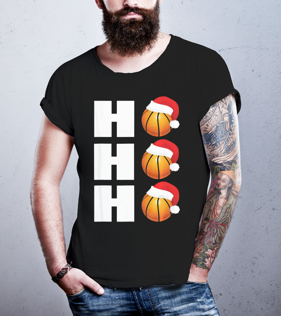 HO HO HO Santa Hat Basketballs Christmas Holiday T-Shirt