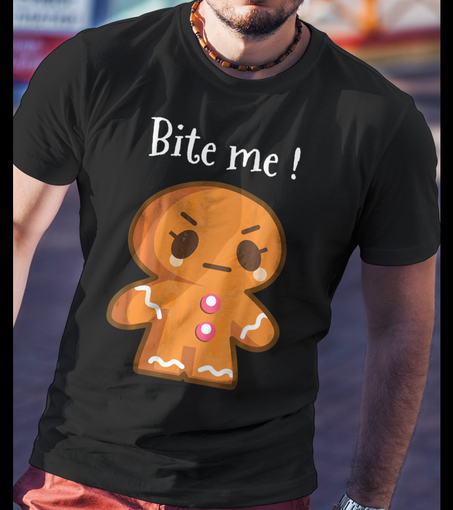 Bite Me Angry Gingerbread Cookie Christmas T-Shirt