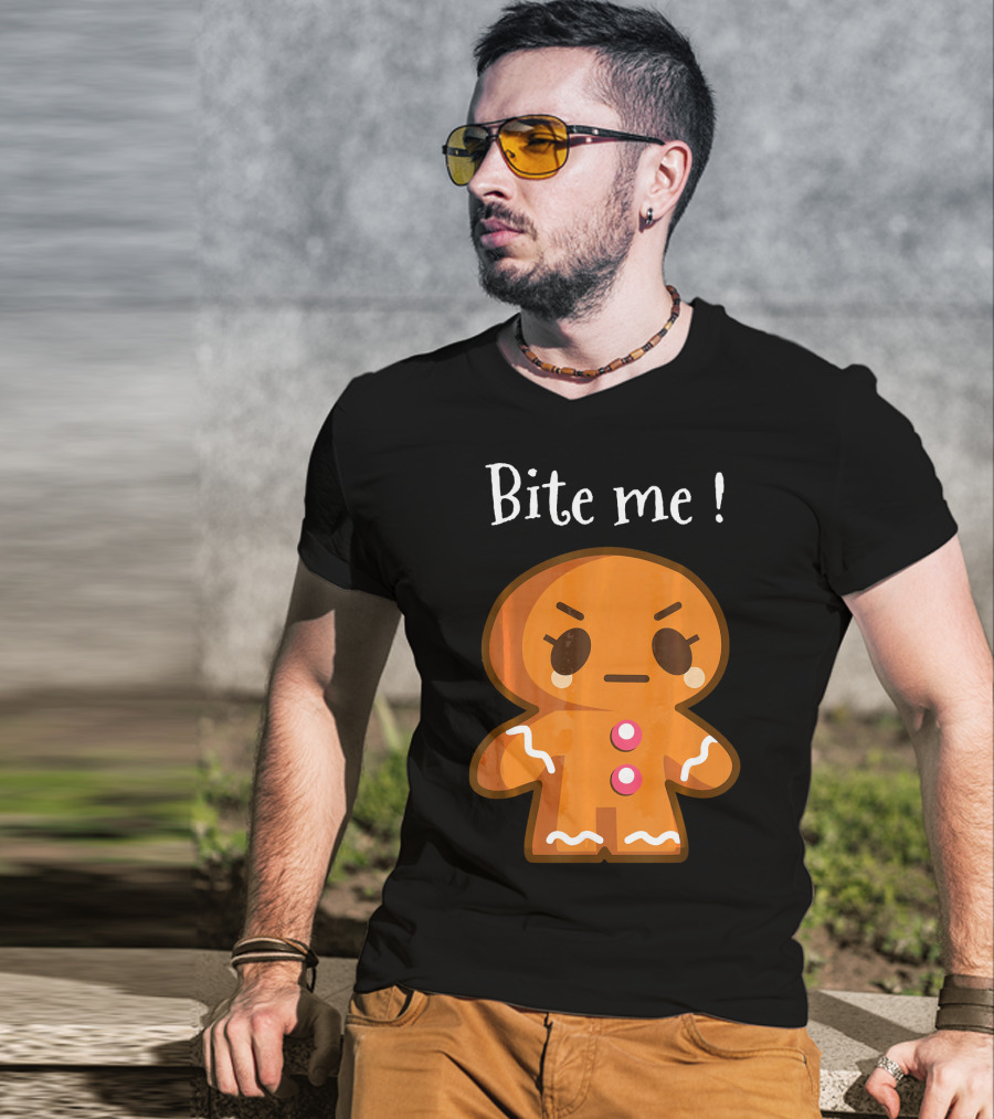 Bite Me Angry Gingerbread Cookie Christmas T-Shirt