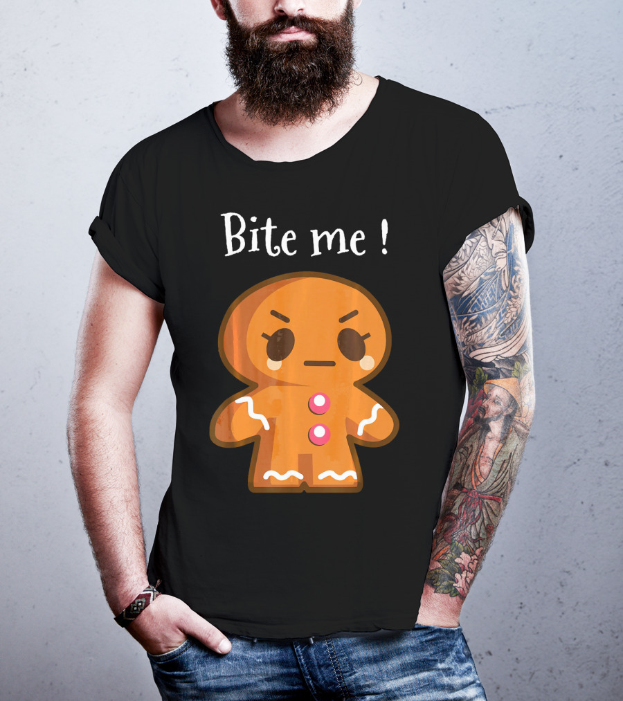 Bite Me Angry Gingerbread Cookie Christmas T-Shirt
