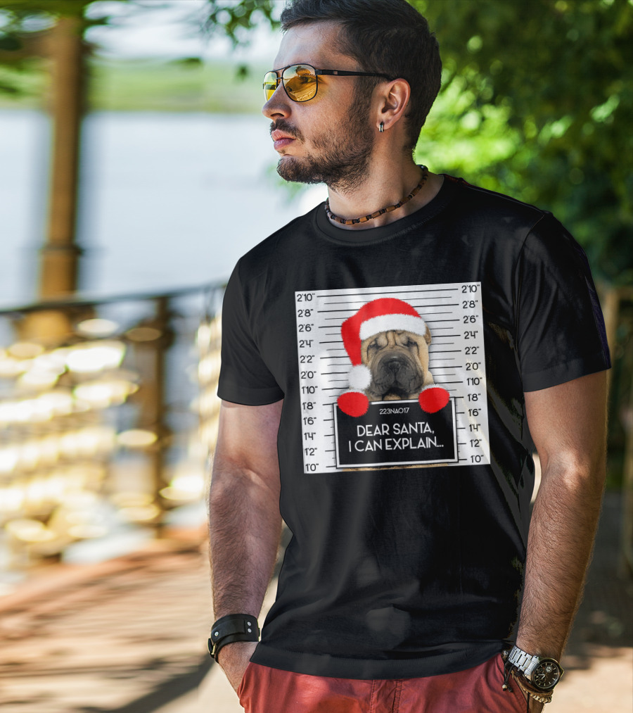 Xmas Chinese Shar Pei Lover Dear Santa I Can Explain Mugshot Santa Hat T-Shirt