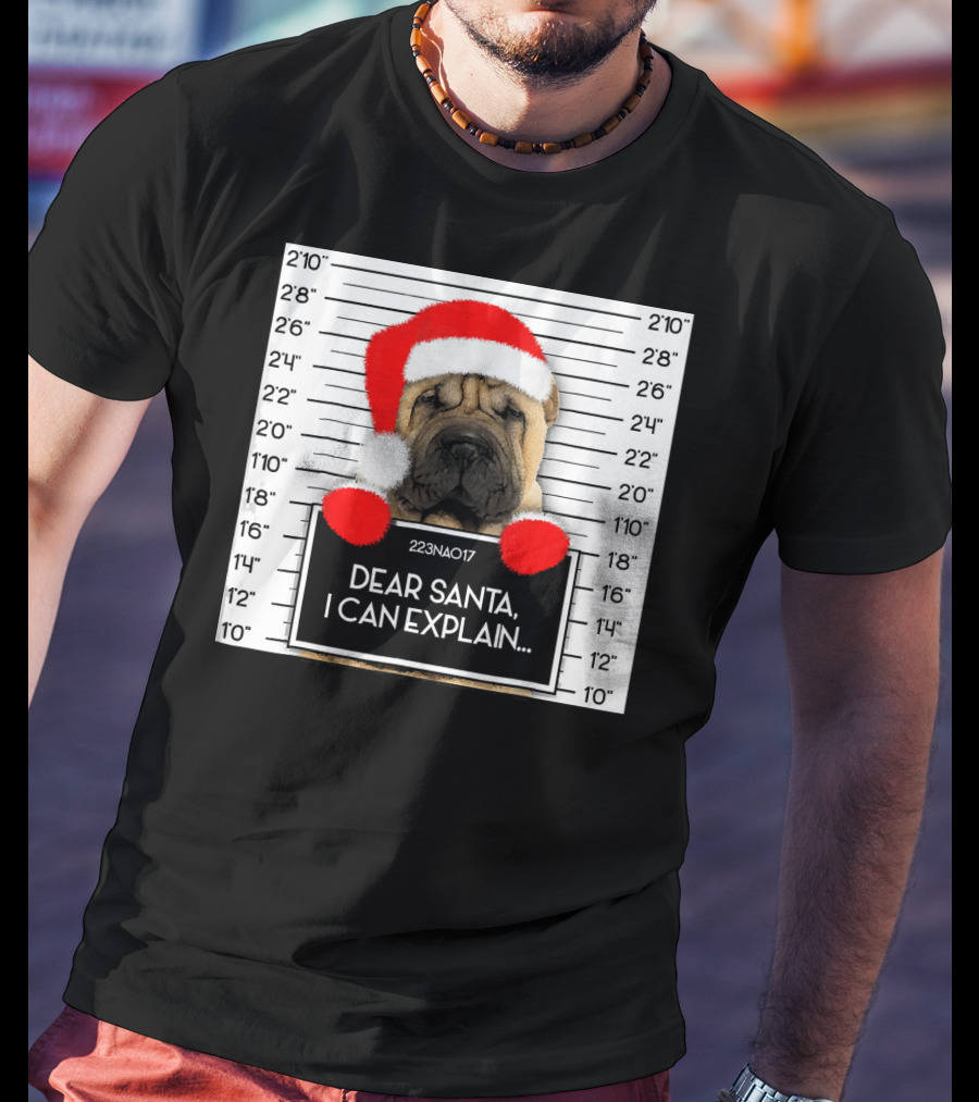 Xmas Chinese Shar Pei Lover Dear Santa I Can Explain Mugshot Santa Hat T-Shirt