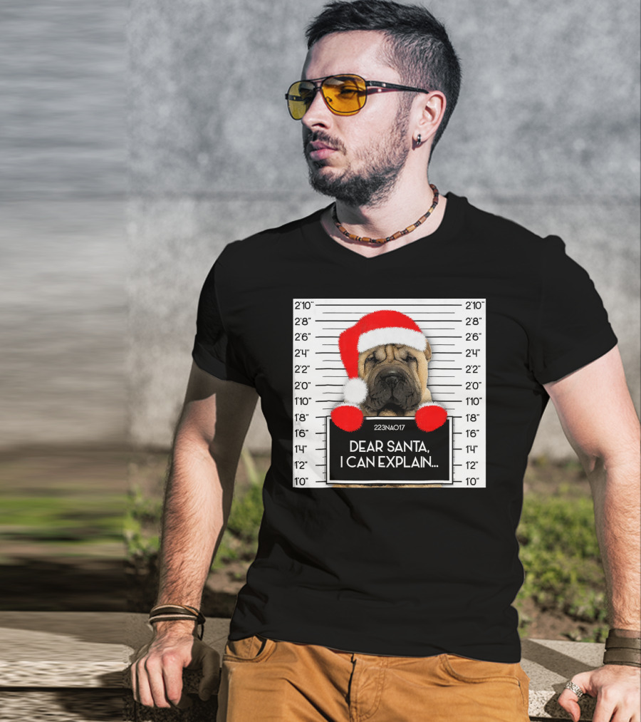 Xmas Chinese Shar Pei Lover Dear Santa I Can Explain Mugshot Santa Hat T-Shirt