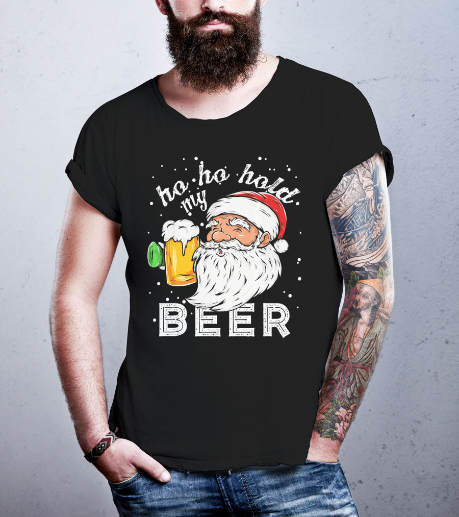 Ho Ho Hold My Beer Santa Christmas Drinking T-Shirt