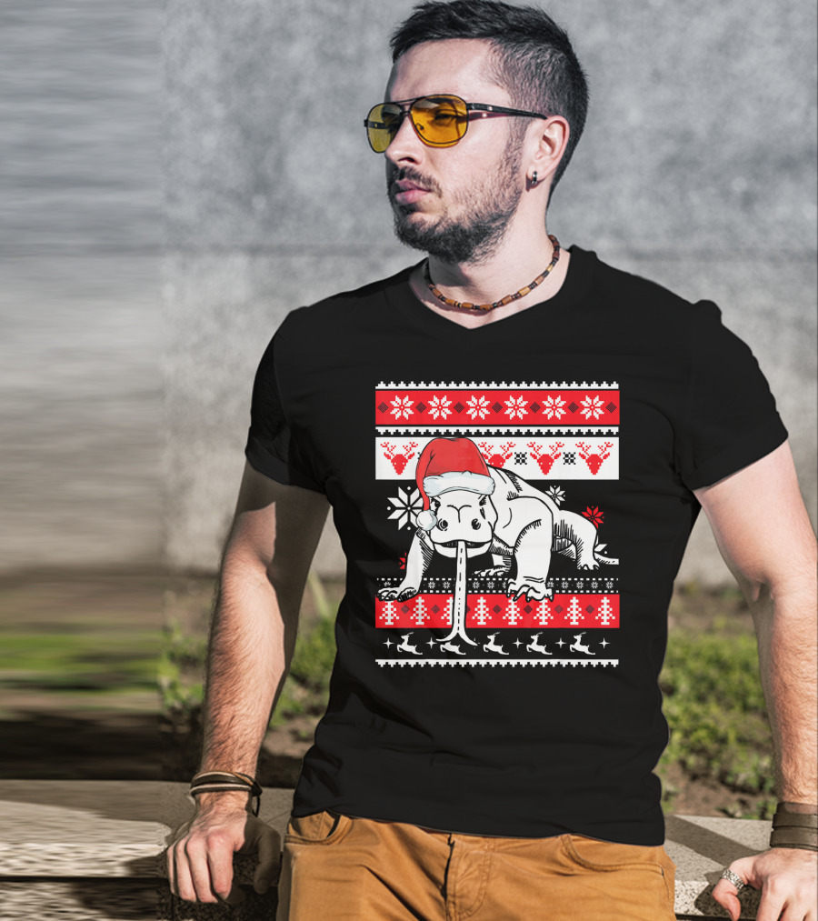 Ugly Christmas Komodo Dragon Reptile Santa Holiday T-Shirt