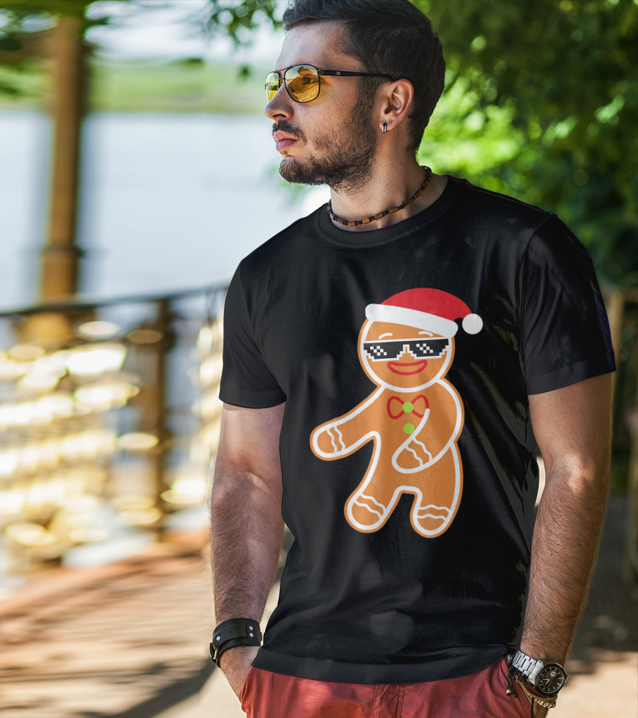 Flossing Gingerbread With Santa Hat And Sunglasses T-Shirt