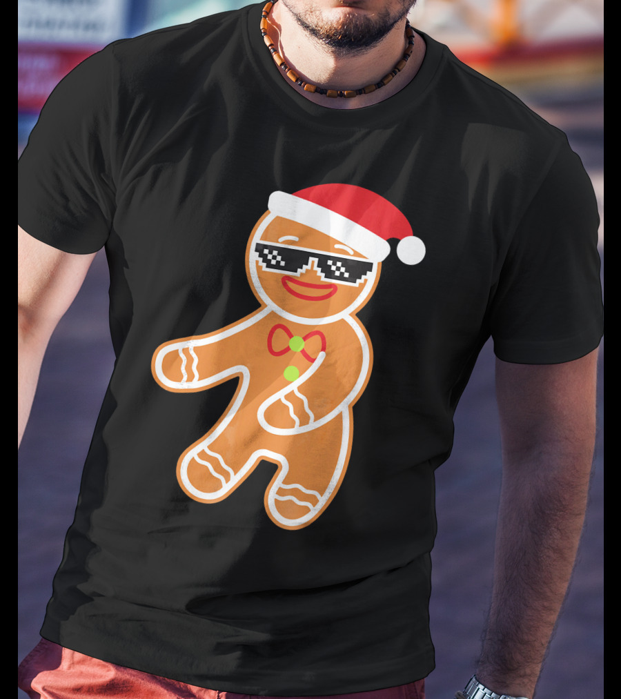 Flossing Gingerbread With Santa Hat And Sunglasses T-Shirt