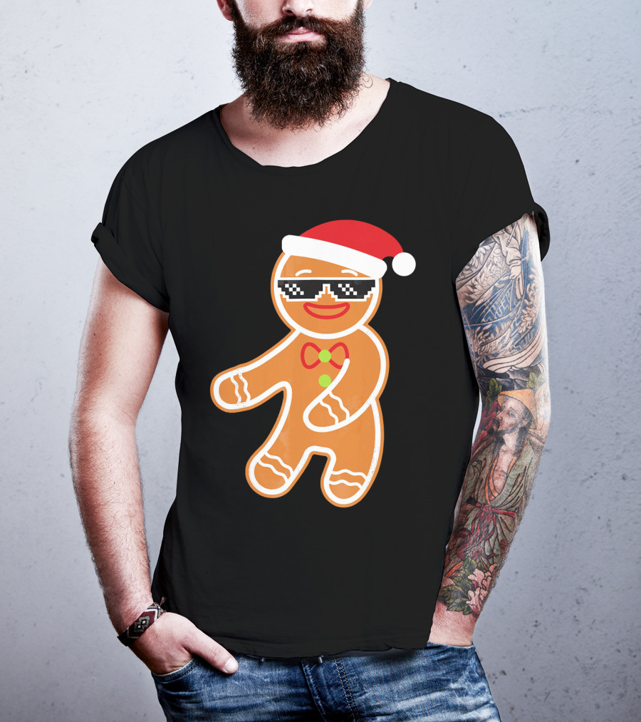 Flossing Gingerbread With Santa Hat And Sunglasses T-Shirt