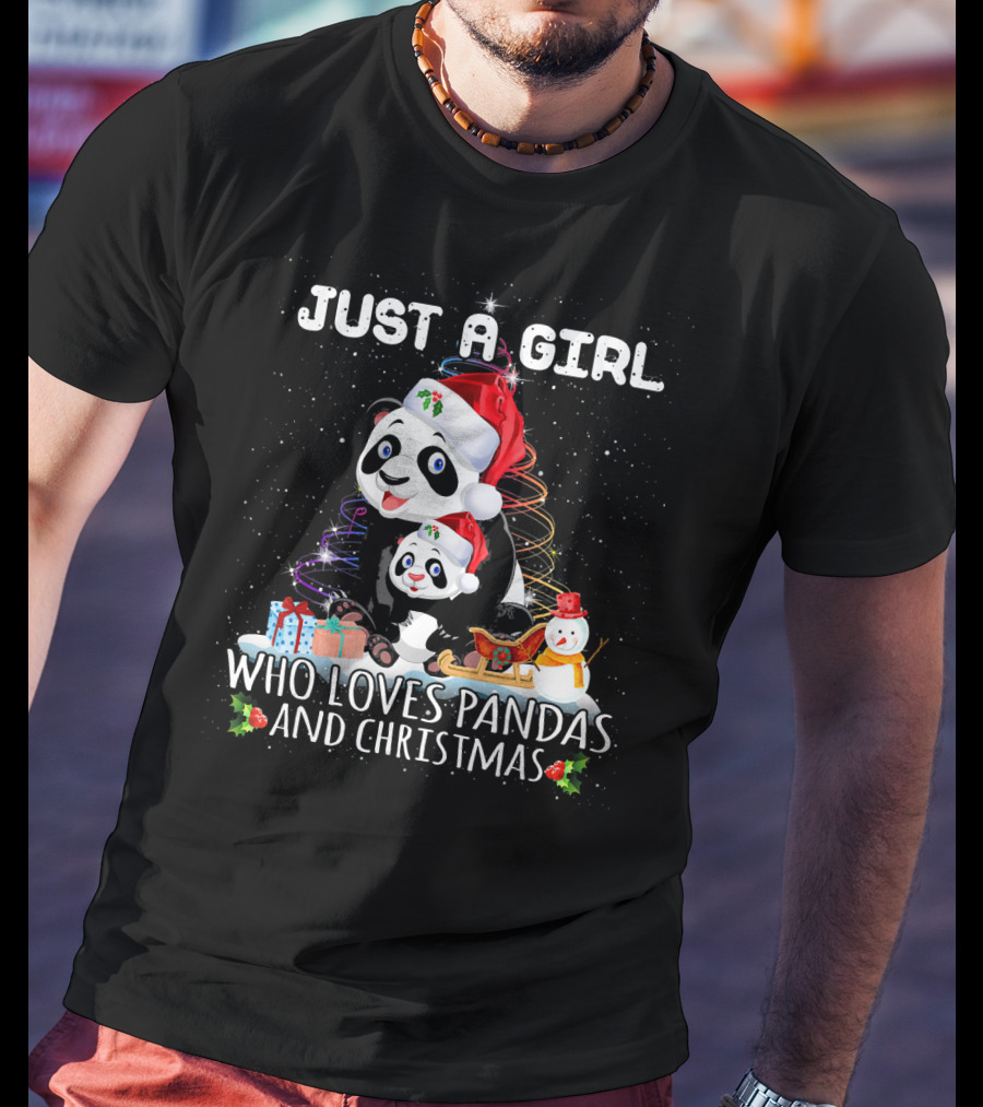 Just A Girl Who Loves Pandas And Christmas T-Shirt
