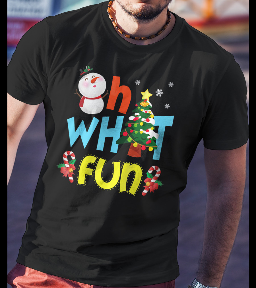 Oh What Fun Christmas Tree Snowman Candy Canes T-Shirt